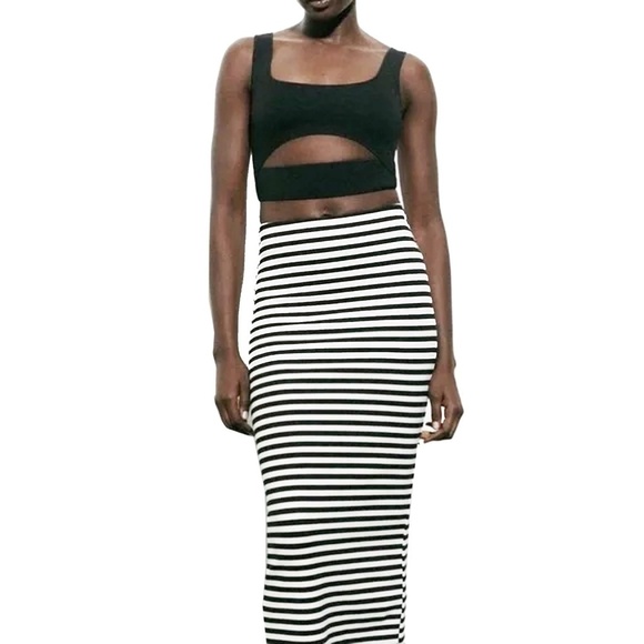 Zara Cut Out Keyhole Crop Top Tank Compression Rayon Viscose Blend - Picture 8 of 13